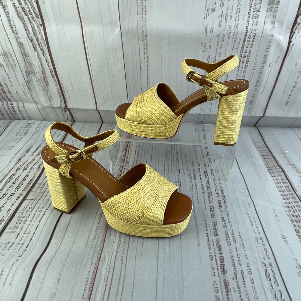 STAUD Jodie Women's 5.5 US 35.5 EU Platform Sandals Raffia Natural